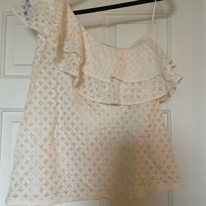Banana Republic Cream Lace Ruffle Blouse one shoulder